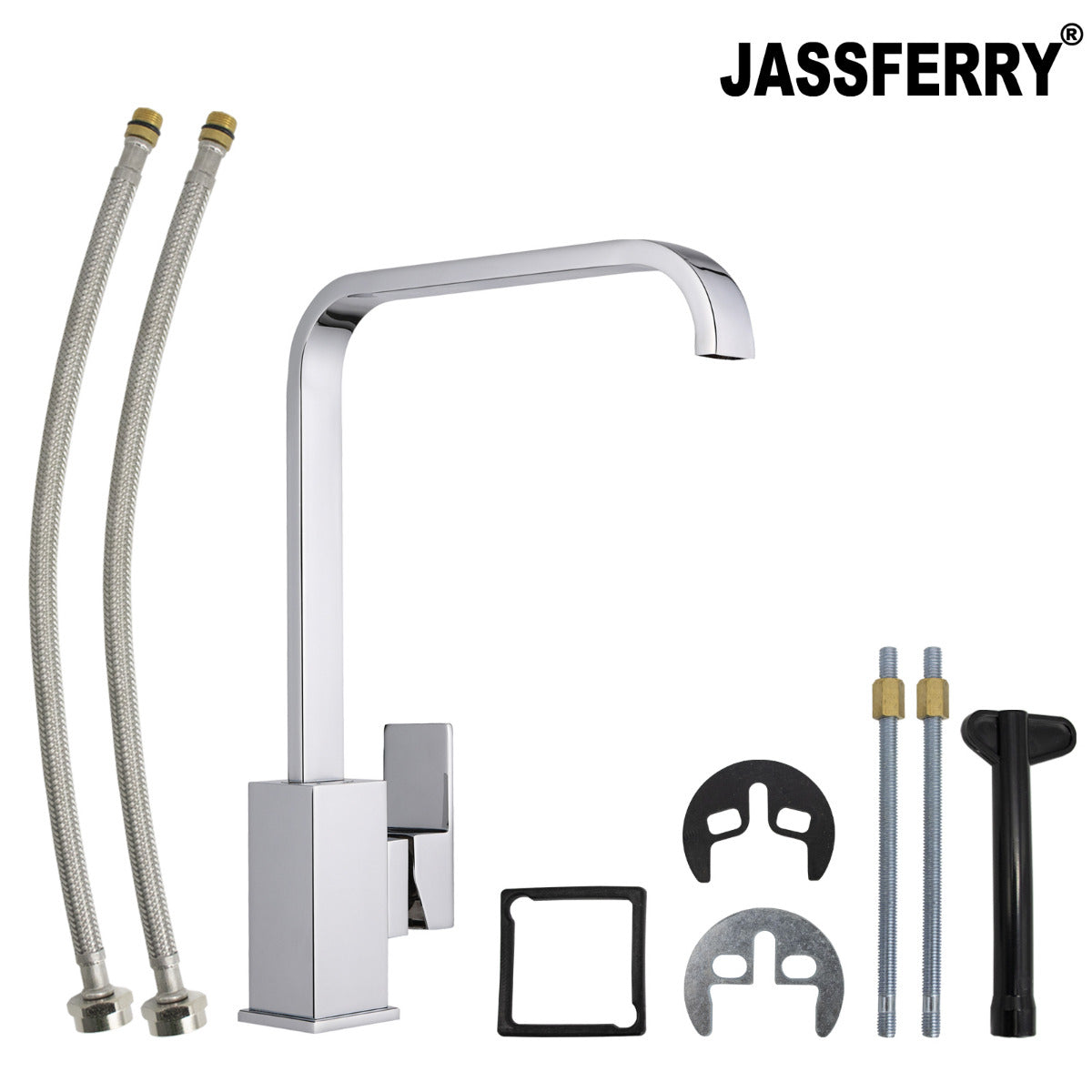 JassferryJASSFERRY Kitchen Mixer Taps Cuboid Monobloc Single Lever Chrome Swivel SpoutKitchen taps