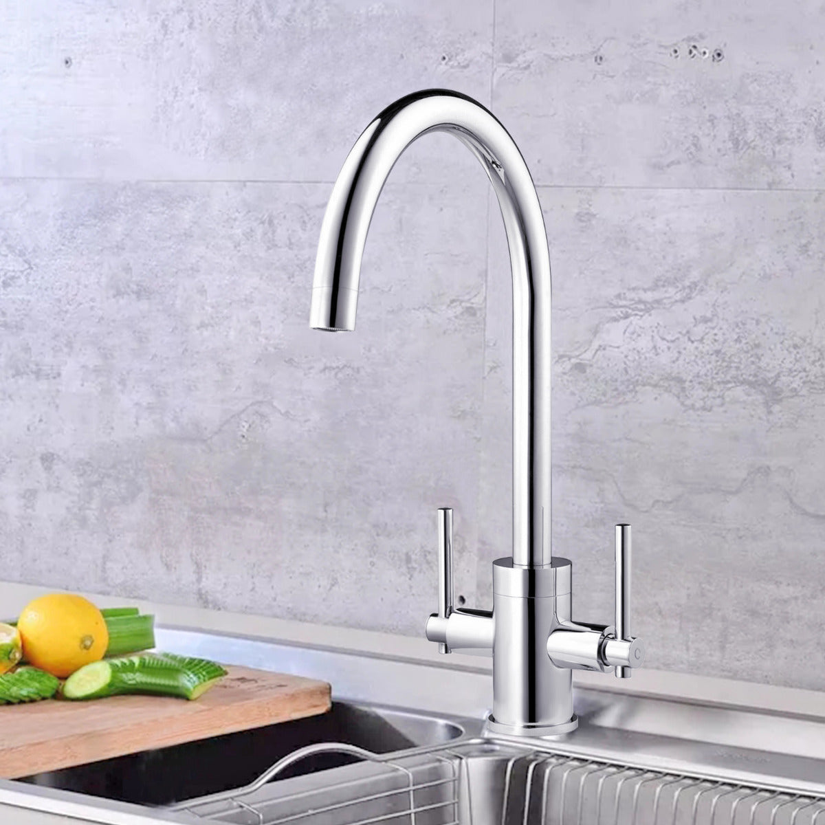 JassferryJASSFERRY New Brass Kitchen Mixer Taps Double Lever Sink Swivel Spout ChromeKitchen taps