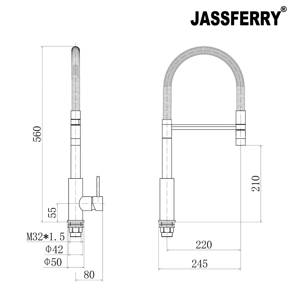 JassferryJASSFERRY Kitchen Sink Mixer Tap with Pull Out Spray Spring Swivel Spout ChromeKitchen taps