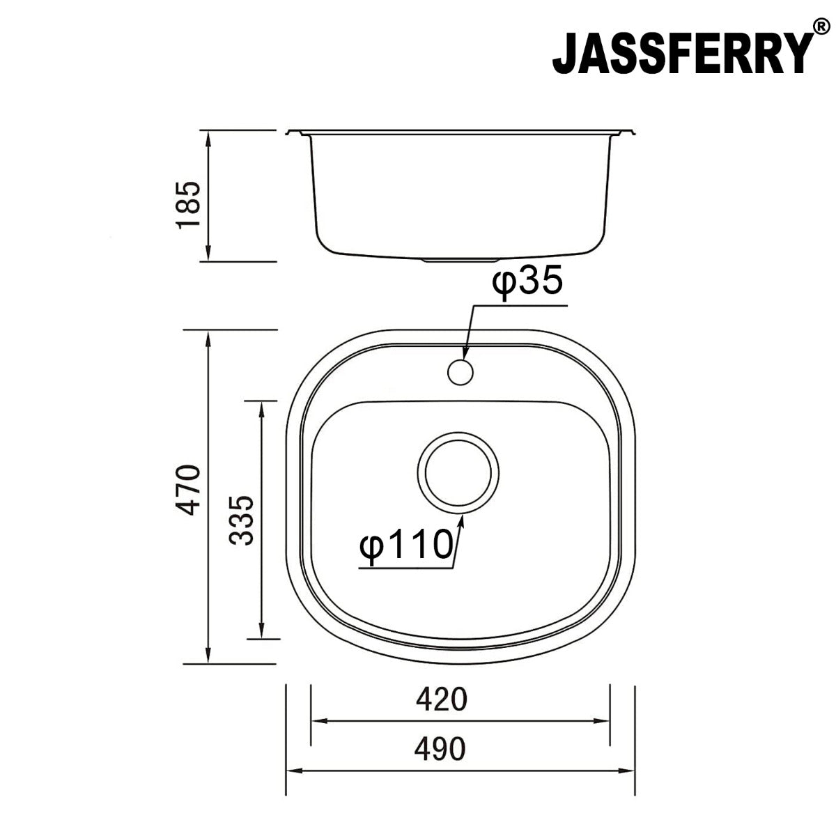 JassferryJASSFERRY Stainless Steel Single Bowl Kitchen Sink with Pre-drilled Tap HoleKitchen Sink