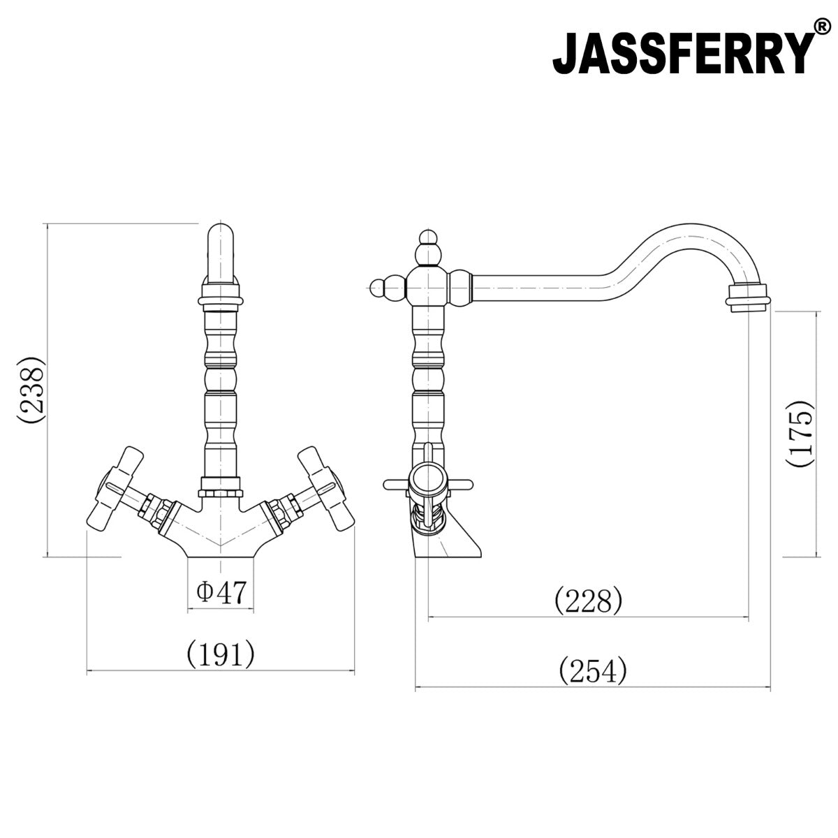 JassferryJASSFERRY New Monobloc Kitchen Sink Mixer Tap Swivel Spout French Cross HandlesKitchen taps