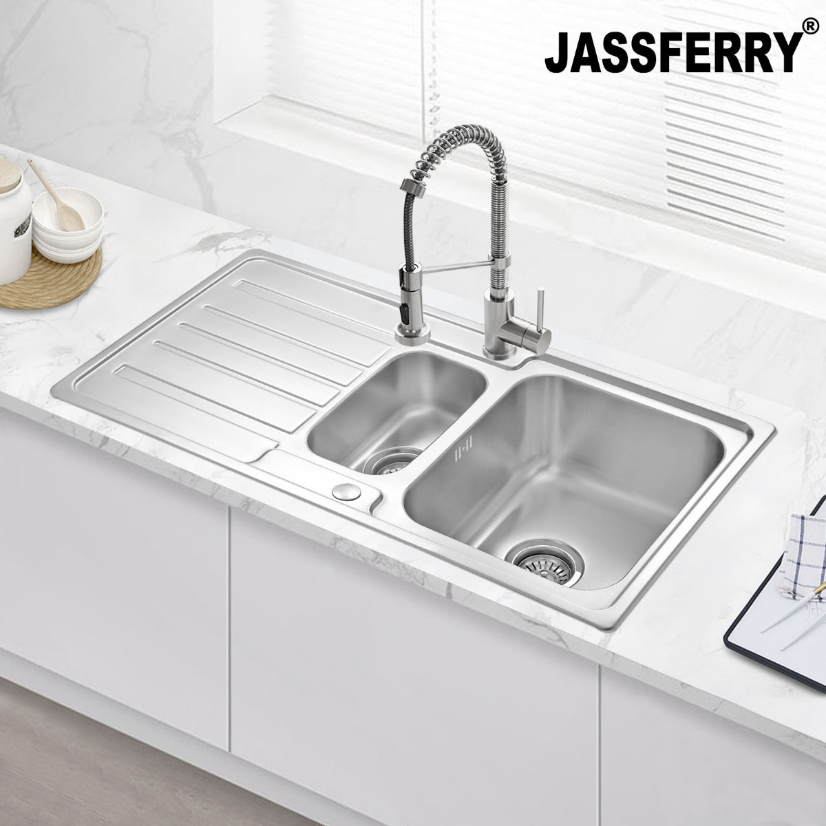 JassferryJASSFERRY Stainless Steel Kitchen Sink Inset One Half Bowl Reversible DrainerKitchen Sinks