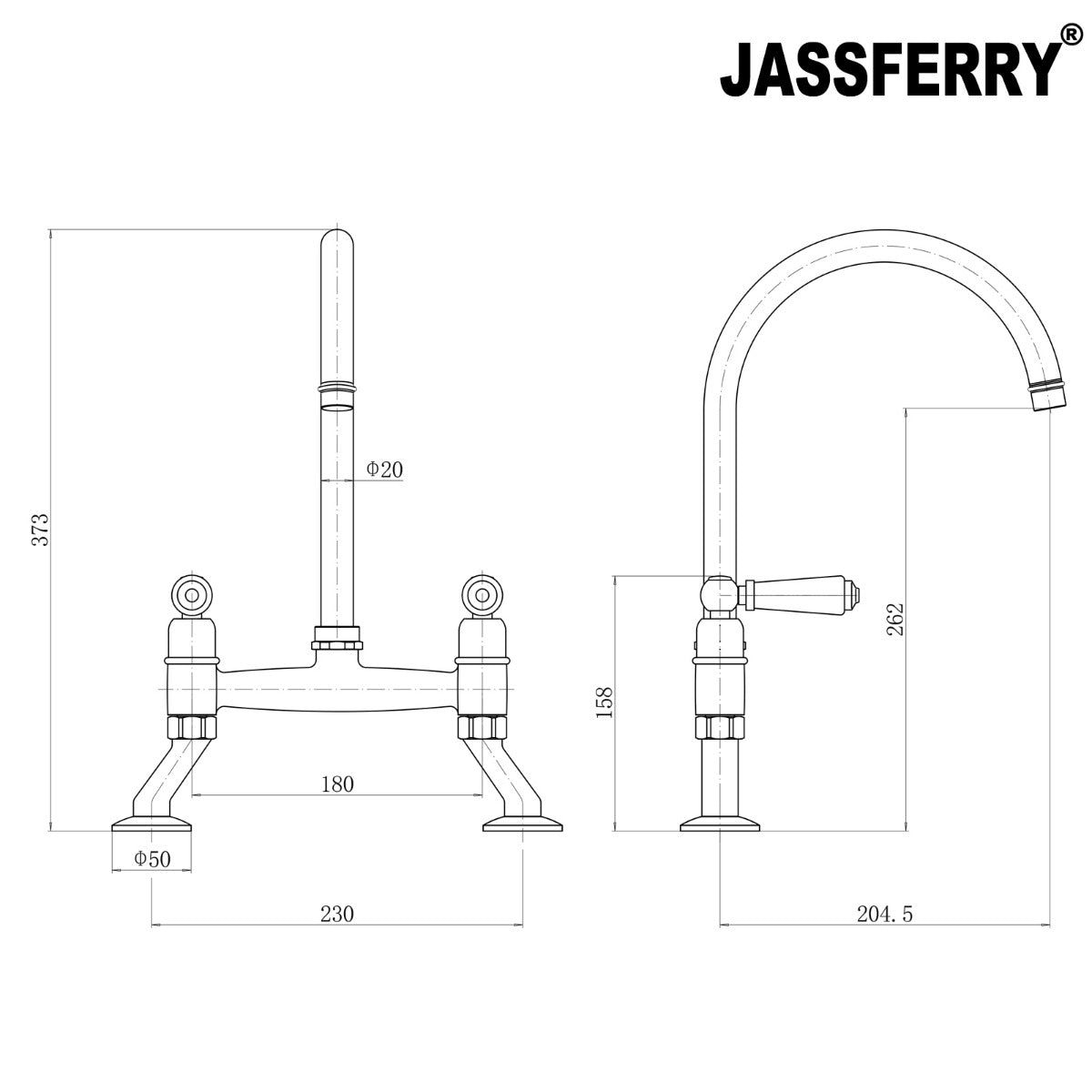 JassferryJASSFERRY Traditional Kitchen tap Mixers 2 Hole Deck Mounted Cold and Hot TapTaps