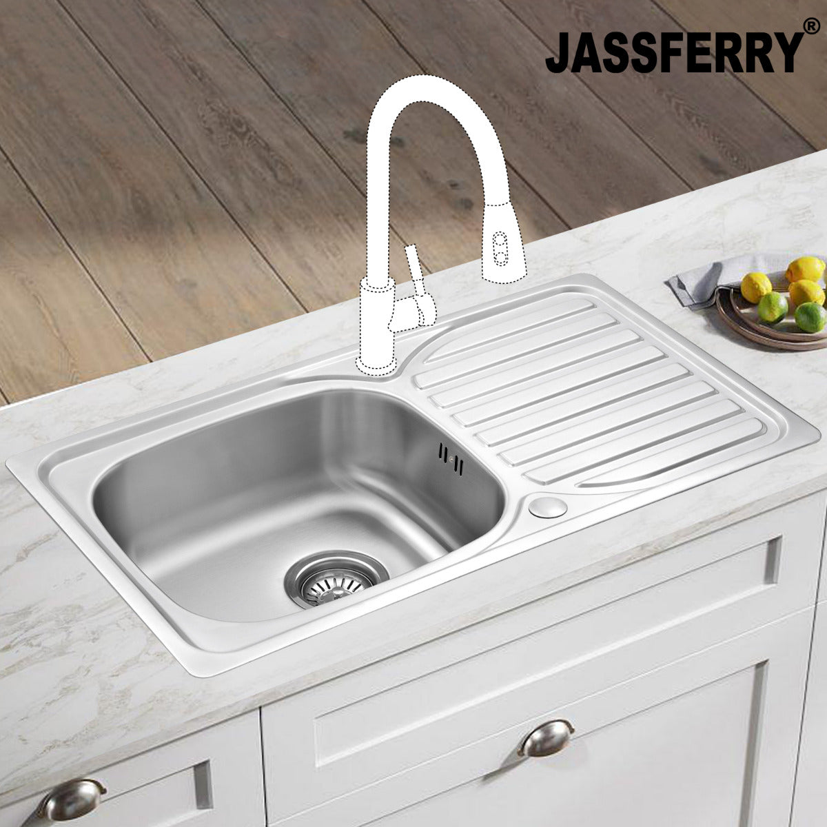 JassferryJASSFERRY Stainless Steel Kitchen Sink Inset Single 1 Bowl Reversible DrainerKitchen Sinks