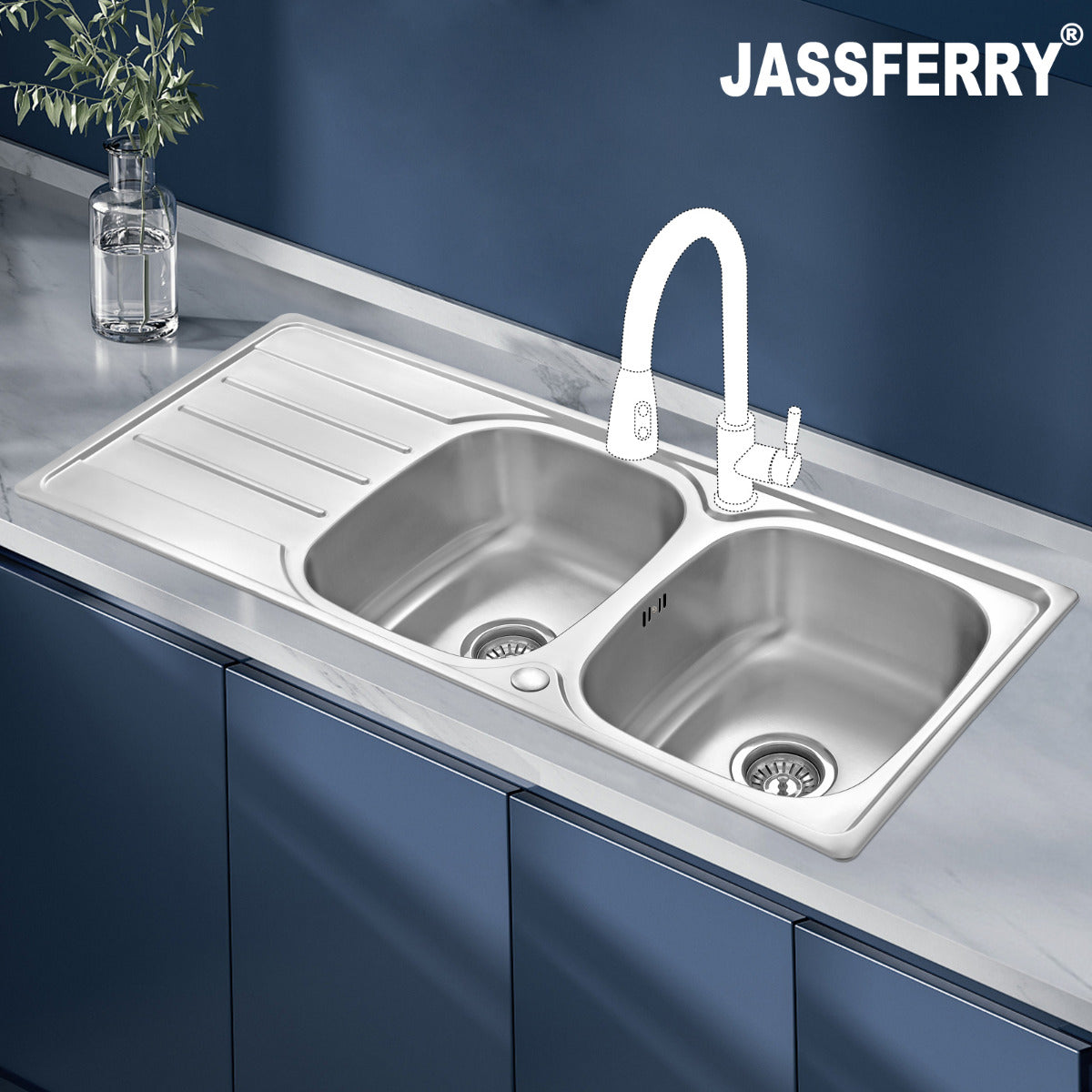 JassferryJASSFERRY Stainless Steel Kitchen Sink Inset Double Bowl Reversible DrainerKitchen Sinks