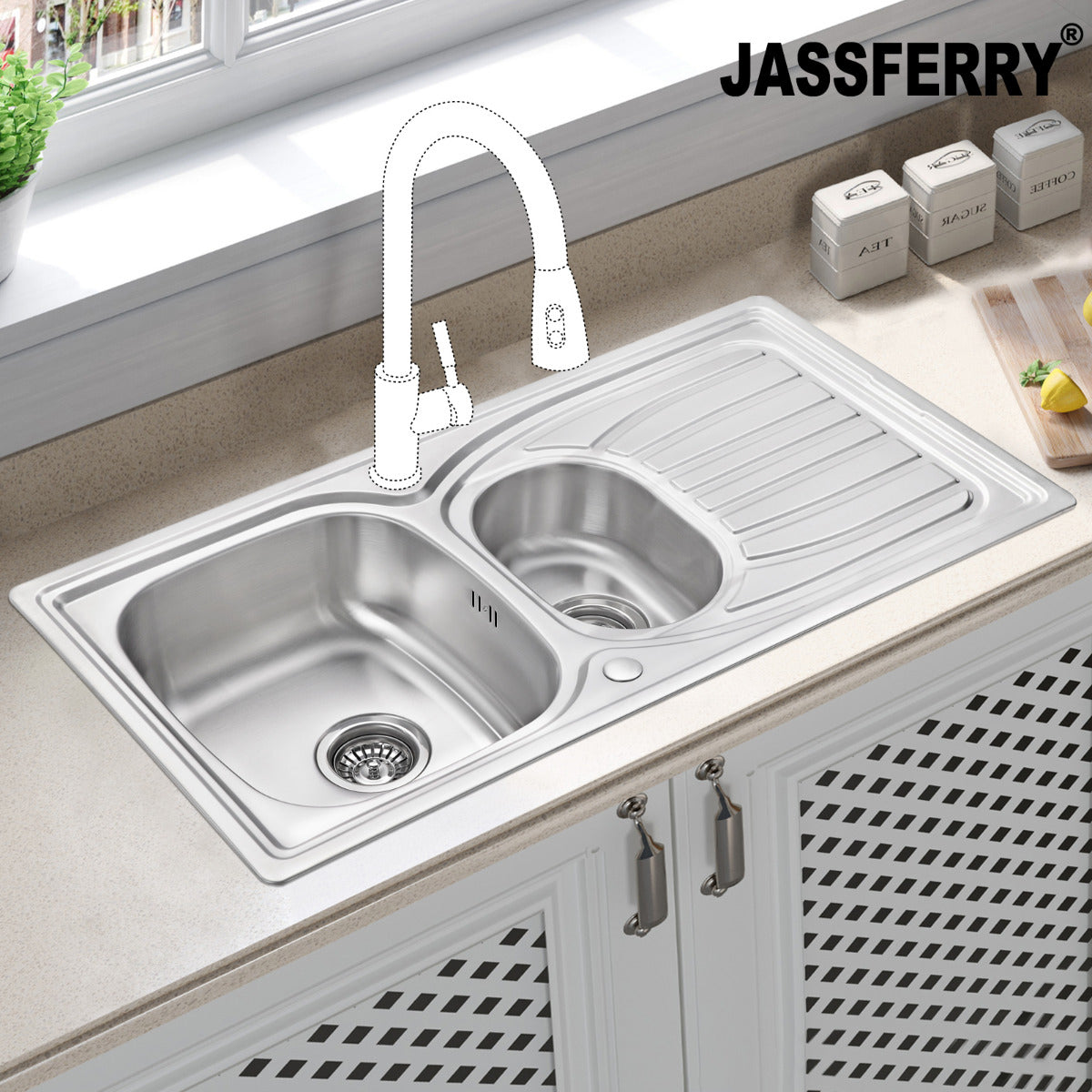 JassferryJASSFERRY Stainless Steel Kitchen Sink Inset One Half Bowl Reversible Drainer - 954Kitchen Sinks