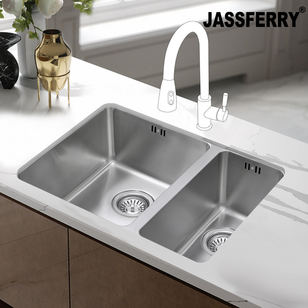 JassferryJASSFERRY Undermount Stainless Steel Kitchen Sink 1.5 Bowl Righthand Half BowlKitchen Sinks
