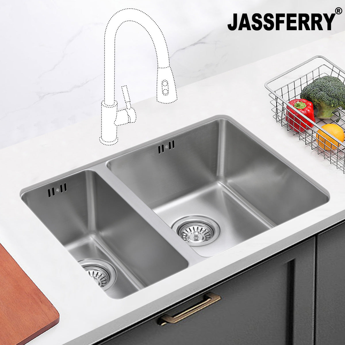 JassferryJASSFERRY Undermount Stainless Steel Kitchen Sink 1.5 Bowl Lefthand Half BowlKitchen Sinks