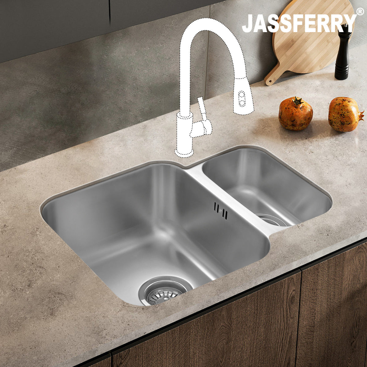 JassferryJASSFERRY Undermount Stainless Steel Kitchen Sink 1.5 Bowl Righthand Half - 984Kitchen Sinks