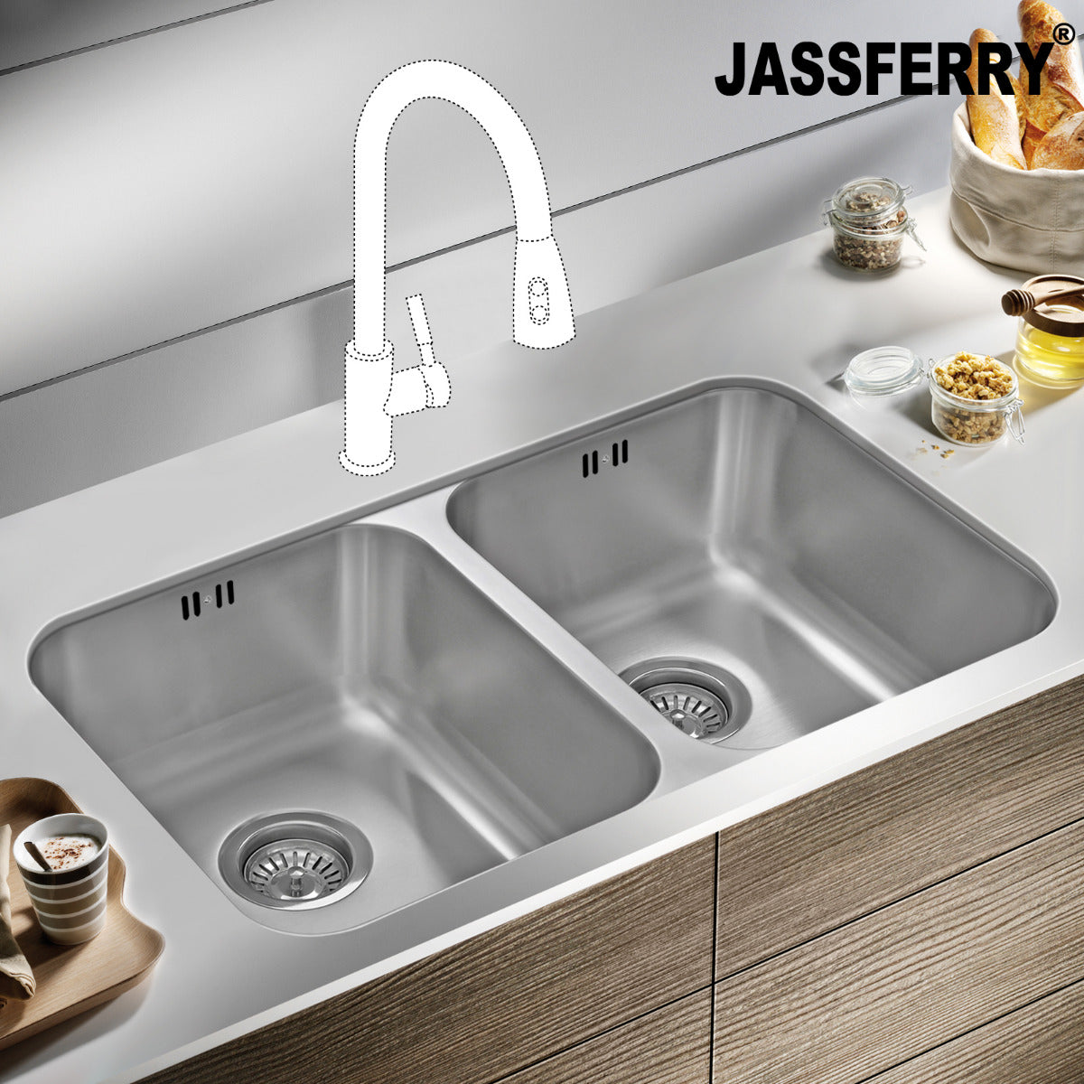 JassferryJASSFERRY Undermount Stainless Steel Kitchen Sink Double Square Bowl - 985Kitchen Sinks