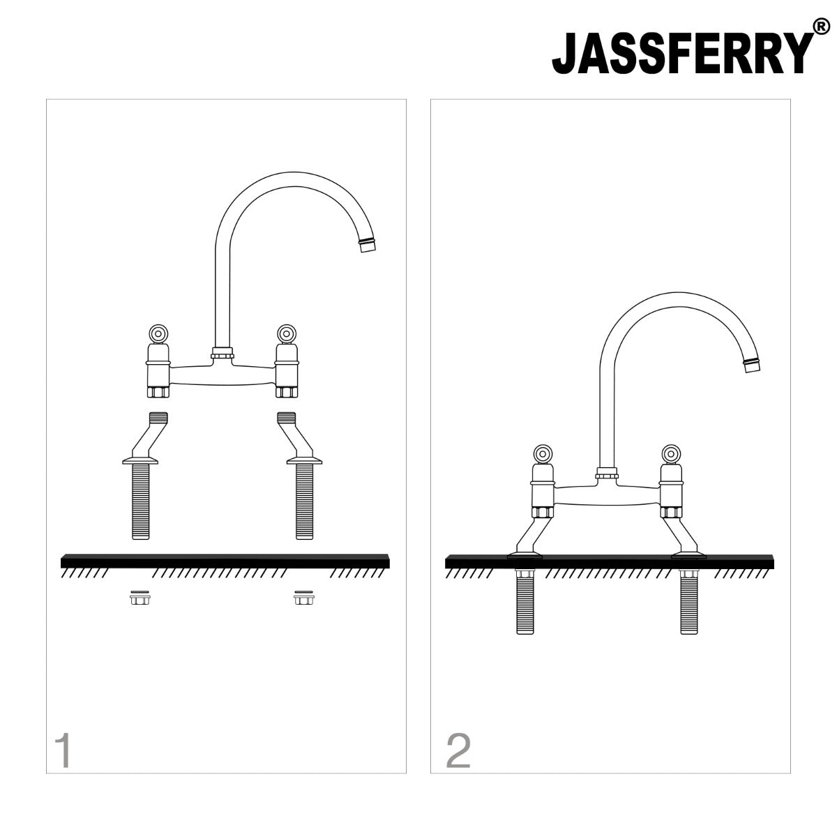 JassferryJASSFERRY Traditional Kitchen tap Mixers 2 Hole Deck Mounted Cold and Hot TapTaps