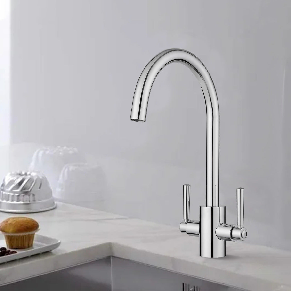 JassferryJASSFERRY New Modern Kitchen Sink Mixer Tap Two Handle Swivel Spout ChromeKitchen taps