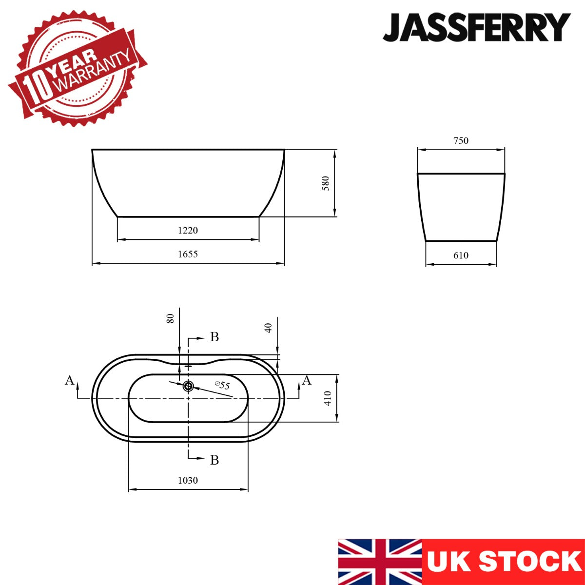 JassferryJASSFERRY Freestanding Bathtub Designer Soaking Baths Double Ended Slipper Bathroom AcrylicBathtubs