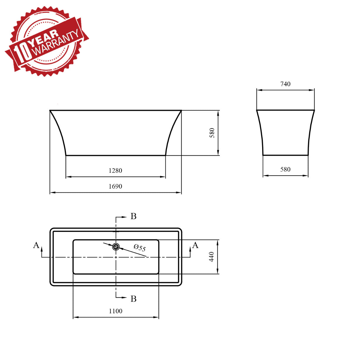 JassferryJASSFERRY Contemporary Freestanding Bathtub Luxury Rectangular Hourglass DesignBathtubs