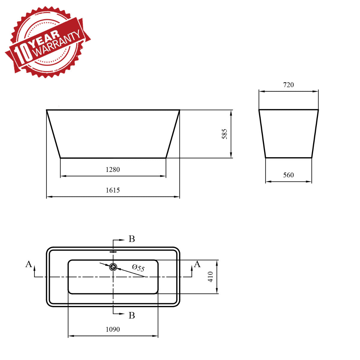 JassferryJASSFERRY Modern Freestanding Bathtub Luxury Rectangular Hourglass Design WhiteBathtubs