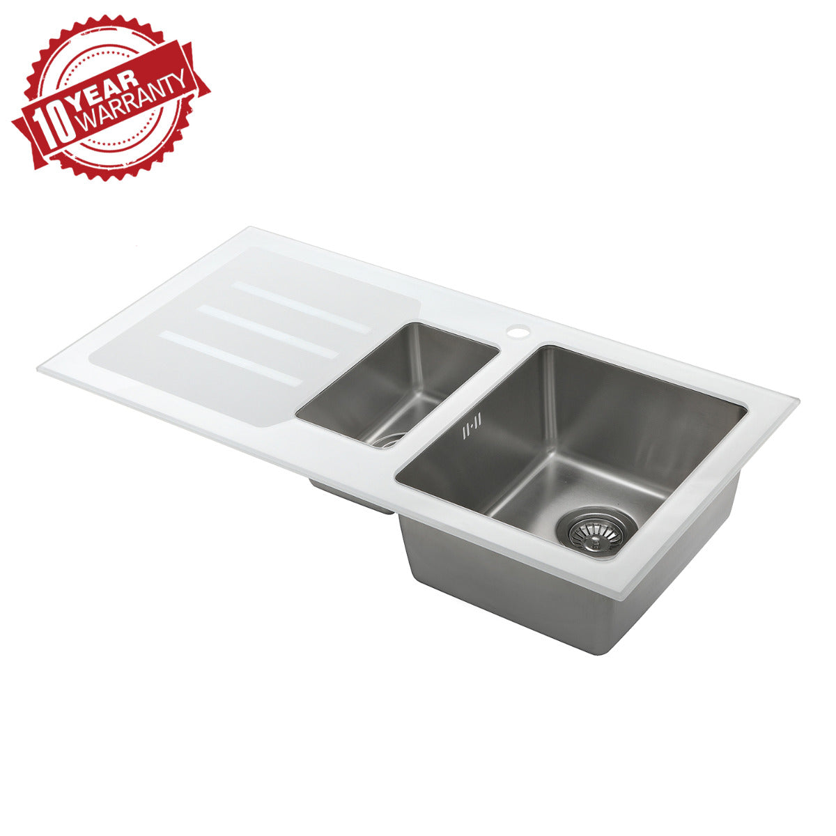 JassferryJASSFERRY Kitchen Sink Stainless Steel 1.5 Bowl White Glass Lefthand DrainerKitchen Sinks