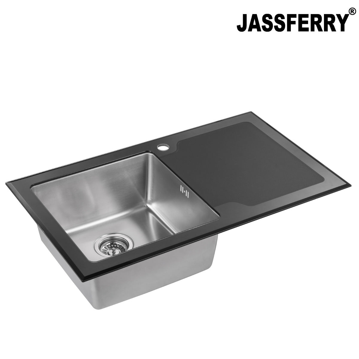 JassferryJASSFERRY Kitchen Sink Stainless Steel Single Bowl Black Glass Righthand DrainerKitchen Sinks