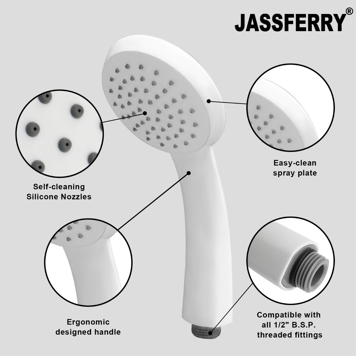 JassferryJASSFERRY White Single Function Handheld Shower Head Replacement Bathroom HandsetShower Heads