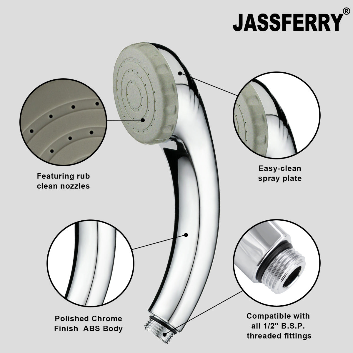 JassferryJASSFERRY Shower Massage Spray Heads Handset Hand Holder Chrome PolishShower Heads