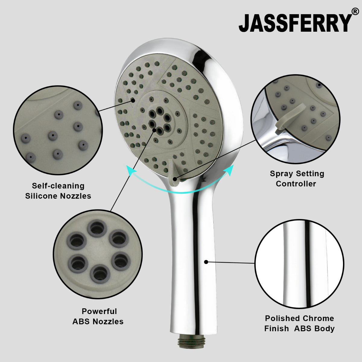 JassferryJASSFERRY New Chrome Shower Head Sets 5 Mode Massage Spray 4inch (10cm) ABSShower Heads